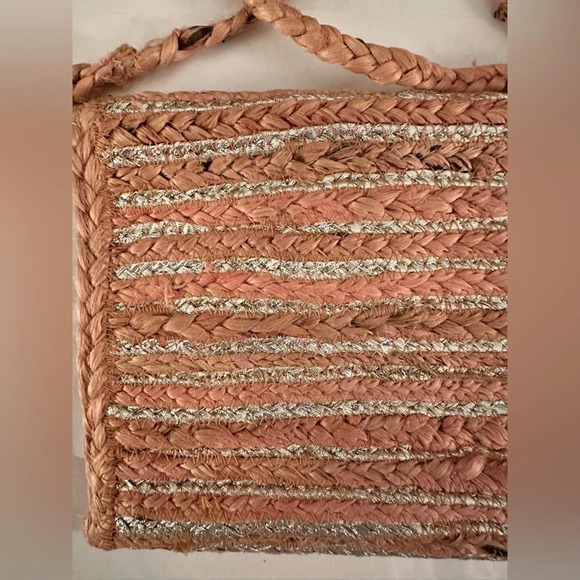 New Pink and Silver Jute Envelope Crossbody Clutch Purse - Picture 4 of 5